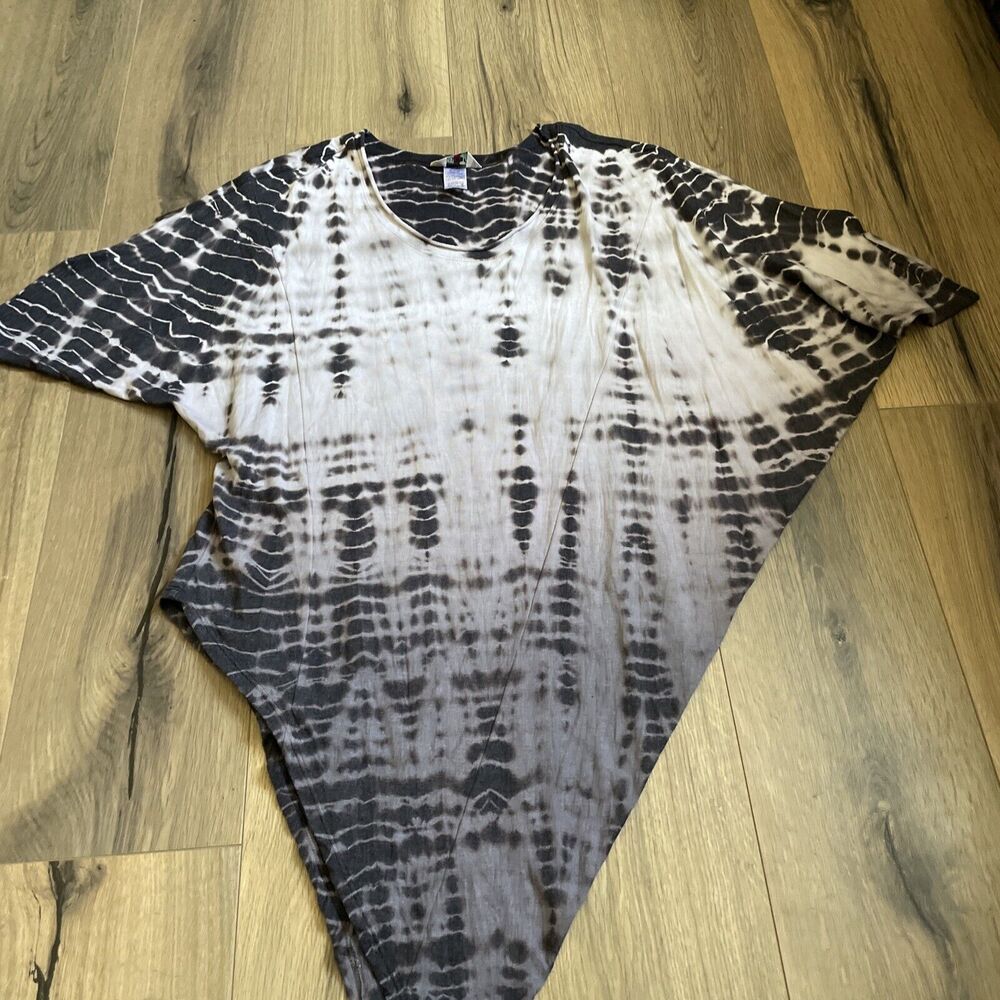 Hard Tail Medium Tunic Top Blue White Tie Dye Pointed Hem Jersey Knit EUC